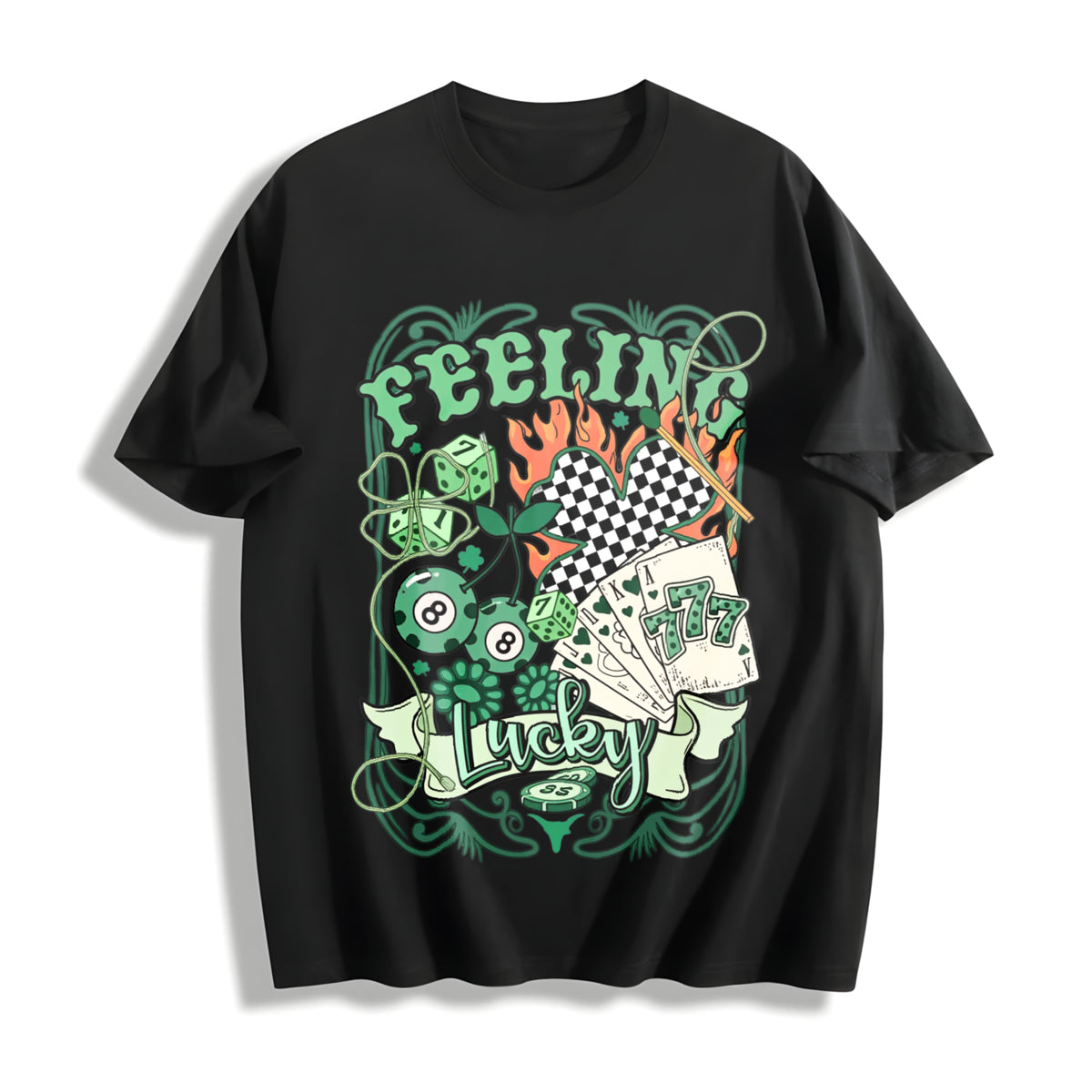 Comffort Colors Feeling Lucky Retro Western Casino Collage Cotton T-Shirt in Black
