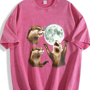 Three Otters Moon ® 90s Vintage Washed T-Shirt in Red