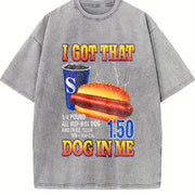 Hot Dog I Got That Dog in Me Retro Food Humor Fast Food Vintage Washed T-Shirt in Gray