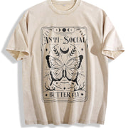 Anti-Social Butterfly Tarot vintage washed oversized T-shirt in Beige