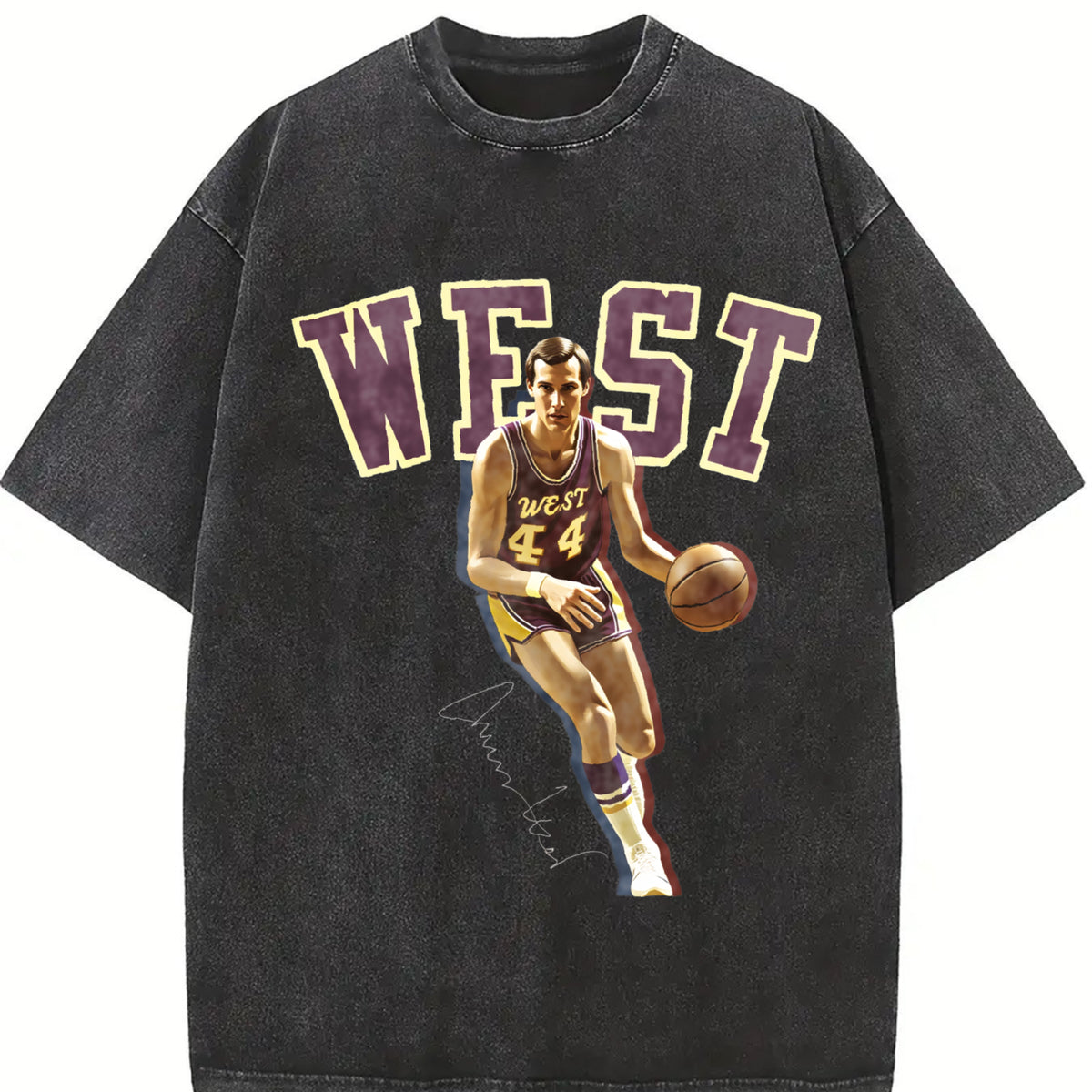 Jerry West Tribute The Logo Basketball Custom Fan Made Art vintage washed oversized T-shirt in Black