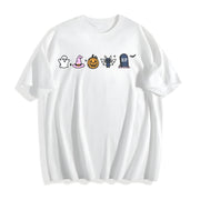 Halloween Icons Embroidered Cotton T-Shirt in White