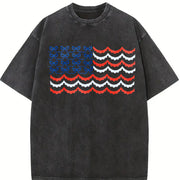 USA Bow Coquette Embroidered Vintage Washed T-Shirt in Black