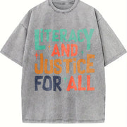 Reading Literacy and Justice for All Vintage Washed T-Shirt in Gray
