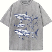 Shark 90s Tattoo Retro ® Y2k White Shark Ocean Vintage Washed T-Shirt in Gray