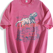 Jurassic Park Logo Dinosaur T-rex Vintage Washed T-Shirt in Red