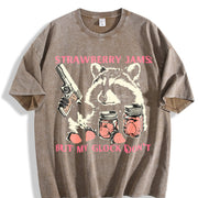 Cute Raccoon with Strawberry Jams and PewPew Protection Vintage Washed T-Shirt in Brown