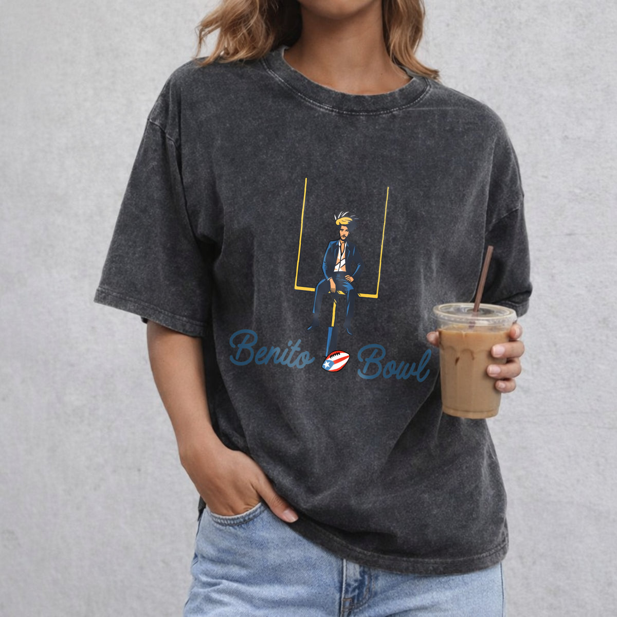 Bad Bunnie Benito Bowl vintage washed oversized T-shirt in Black