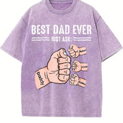 Best Dad Ever Just Ask Fist Bump Vintage Washed T-Shirt in Purple