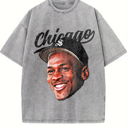 MJ Baseball Days 90's Style Retro vintage washed oversized T-shirt in Gray
