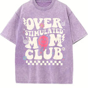 Overstimulated Mom Club Distressed Vintage Washed T-Shirt in Purple