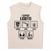 I Support LGBTQ Liquor Vintage Washed Tank Top in Beige