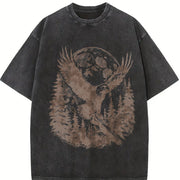 Retro 90s Eagle Moon Vintage Washed T-Shirt in Black