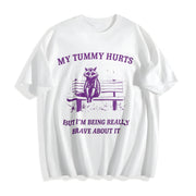 My Tummy Hurts Raccoon Cotton T-Shirt in White