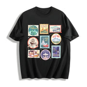 Theme Park Stamps Wildest Ride Happy Ever After Land Retro Cotton T-Shirt in Black