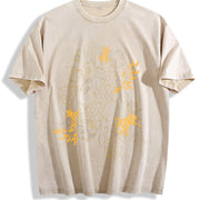Bee Honeycomb Floral Vintage Washed T-Shirt in Beige