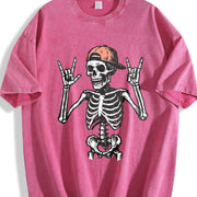 Rock and Roll Skeleton Vintage Washed T-Shirt in Red