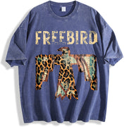 Free Bird Western Thunderbird Leopard vintage washed oversized T-shirt in Blue