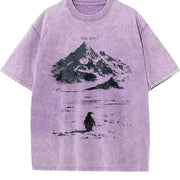 Lone Penguin Mountain Meme Vintage Washed T-Shirt in Purple