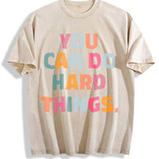 Loose- Basic Fashionable Short-sleeve Vintage Washed T-Shirt in Beige