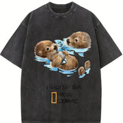 Otters Go with the Flow Vintage Washed T-Shirt in Black