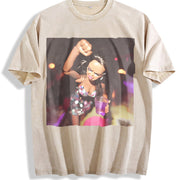 Party Glam Doll Dancing Vintage Washed T-Shirt in Beige