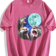 Three Otters Retro Otter Moon Vintage Washed T-Shirt in Red