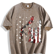 USA Flag Wolf Vintage Washed T-Shirt in Brown