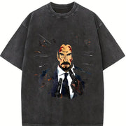 JWick Comic Style vintage washed oversized T-shirt in Black