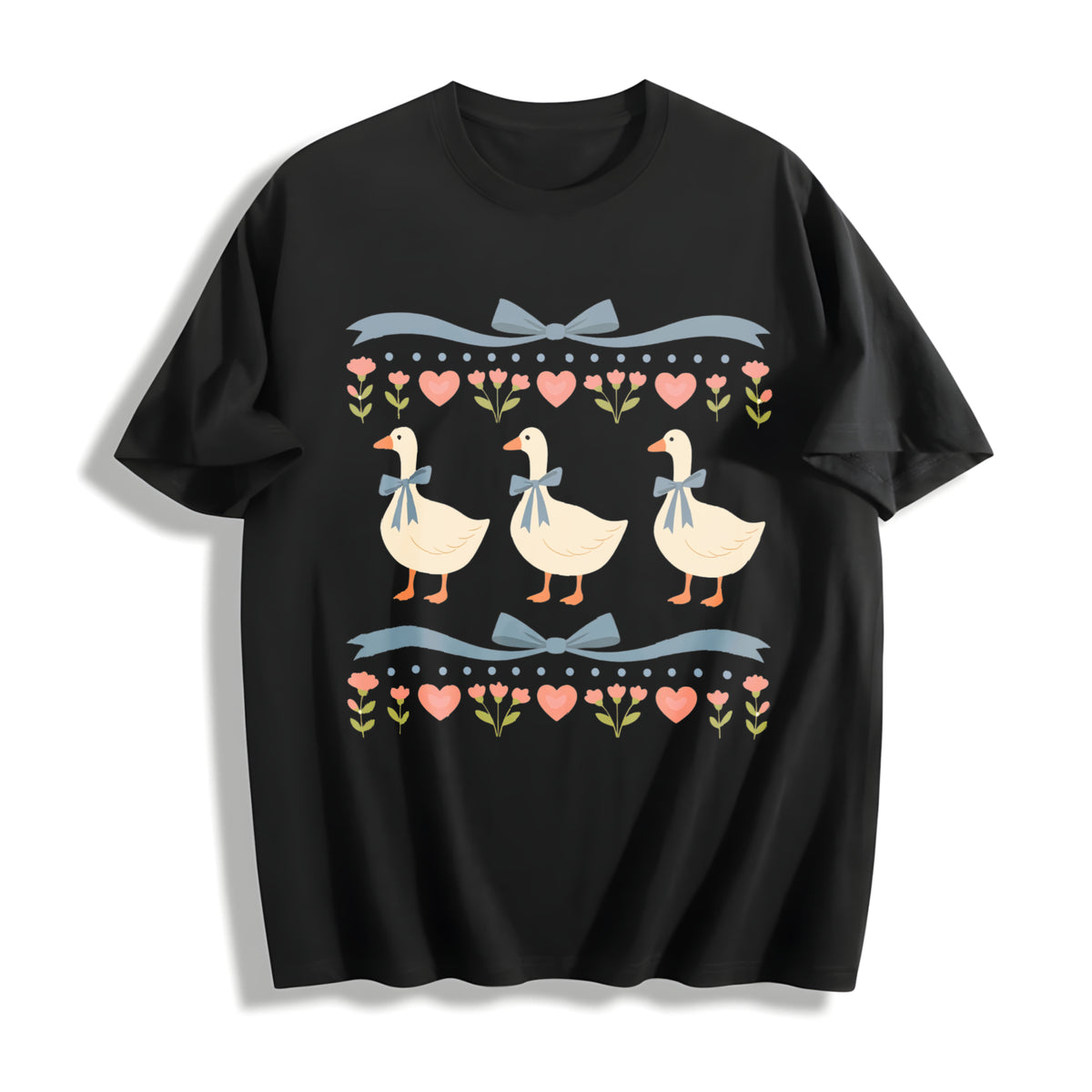 Blue Ribbon Goose Retro Goose Cotton T-Shirt in Black