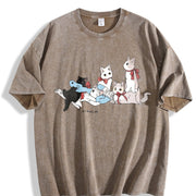 Interesting Cat Book Wishing You Happiness Pure vintage washed oversized T-shirt in Brown