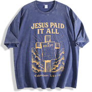 Retro 230 Pure 'JESUS PAID IT ALL' Letter & Cross vintage washed oversized T-shirt in Blue