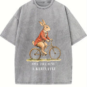 Rabbit Off to Cause a Kerfuffle Vintage Washed T-Shirt in Gray