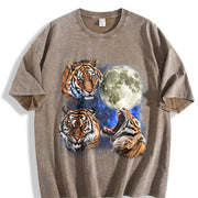 Tigers in Galaxy Retro Tiger Moon Vintage Washed T-Shirt in Brown