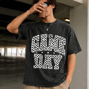 Checkered Game Day Vintage Washed T-Shirt in Black