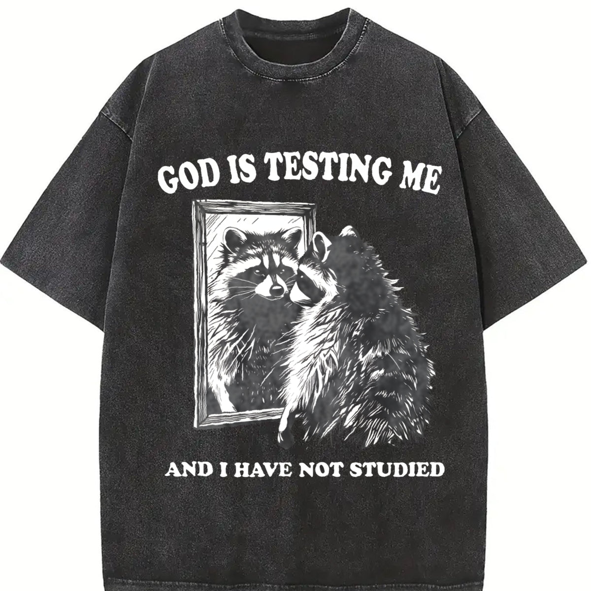 God Is Testing Me Possum Vintage Washed T-Shirt in Black