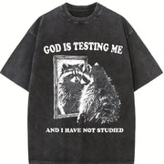 God Is Testing Me Possum Vintage Washed T-Shirt in Black