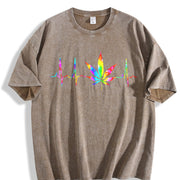 Weed Cannabis Marijuana Leaf Heartbeat Stoner Tie Dye vintage washed oversized T-shirt in Brown