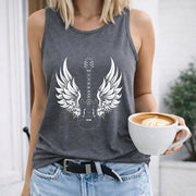 Guitar & Wing V-neck Tank Women's Color Cotton Tank Top in Gray