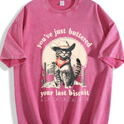 Cowboy Cat Retro Western Cat vintage washed oversized T-shirt in Red
