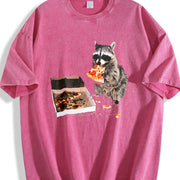 Raccoon Eating Pizza 90s Vintage Washed T-Shirt in Red