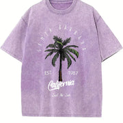 Santa Barbara California Palm Tree vintage washed oversized T-shirt in Purple