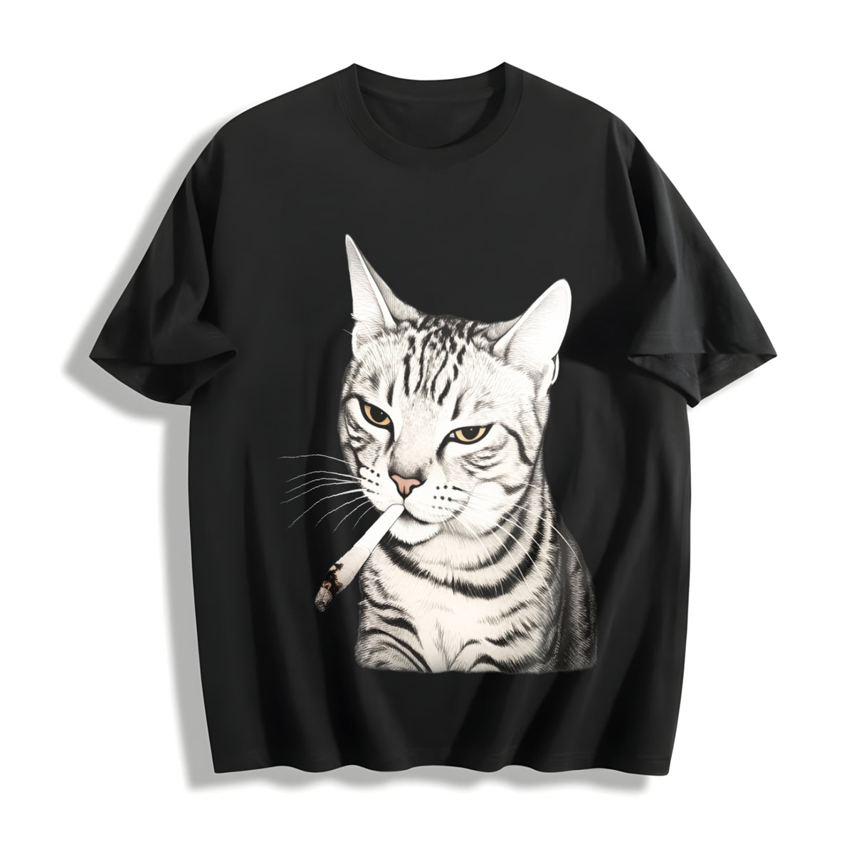 Cat Retro Pullover with Y2k Cotton T-Shirt in Black
