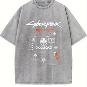 Wash Cyber Metal Phantom Liberty Video Game Metalhead Fan vintage washed oversized T-shirt in Gray