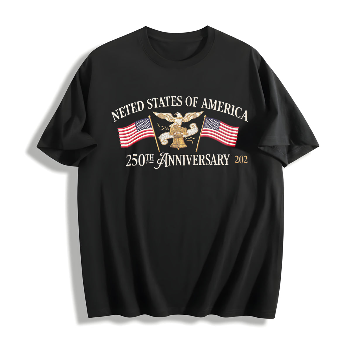 USA 250th Anniversary Embroidered Cotton T-Shirt in Black