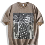 USA Olympic Gold Medal Hockey Jack Hughes Vintage Washed T-Shirt in Brown