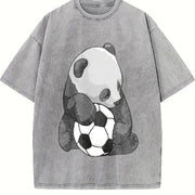 Panda Soccer Vintage Washed T-Shirt in Gray