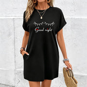 Short Length Letter & Heart Nightgown Cotton T-Shirt in Black