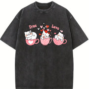 Cat Love True Love Vintage Washed T-Shirt in Black