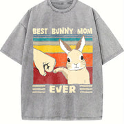 Happy Easter Best Bunny Mom Ever Vintage Washed T-Shirt in Gray